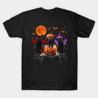 Black Cat Halloween, Black Cat Sitting On Pumpkin, Cat Halloween T-Shirt